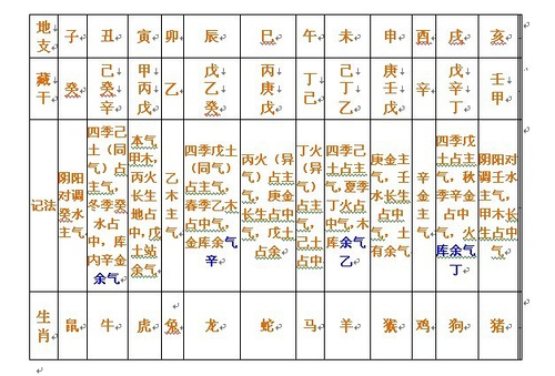 地支暗藏天干